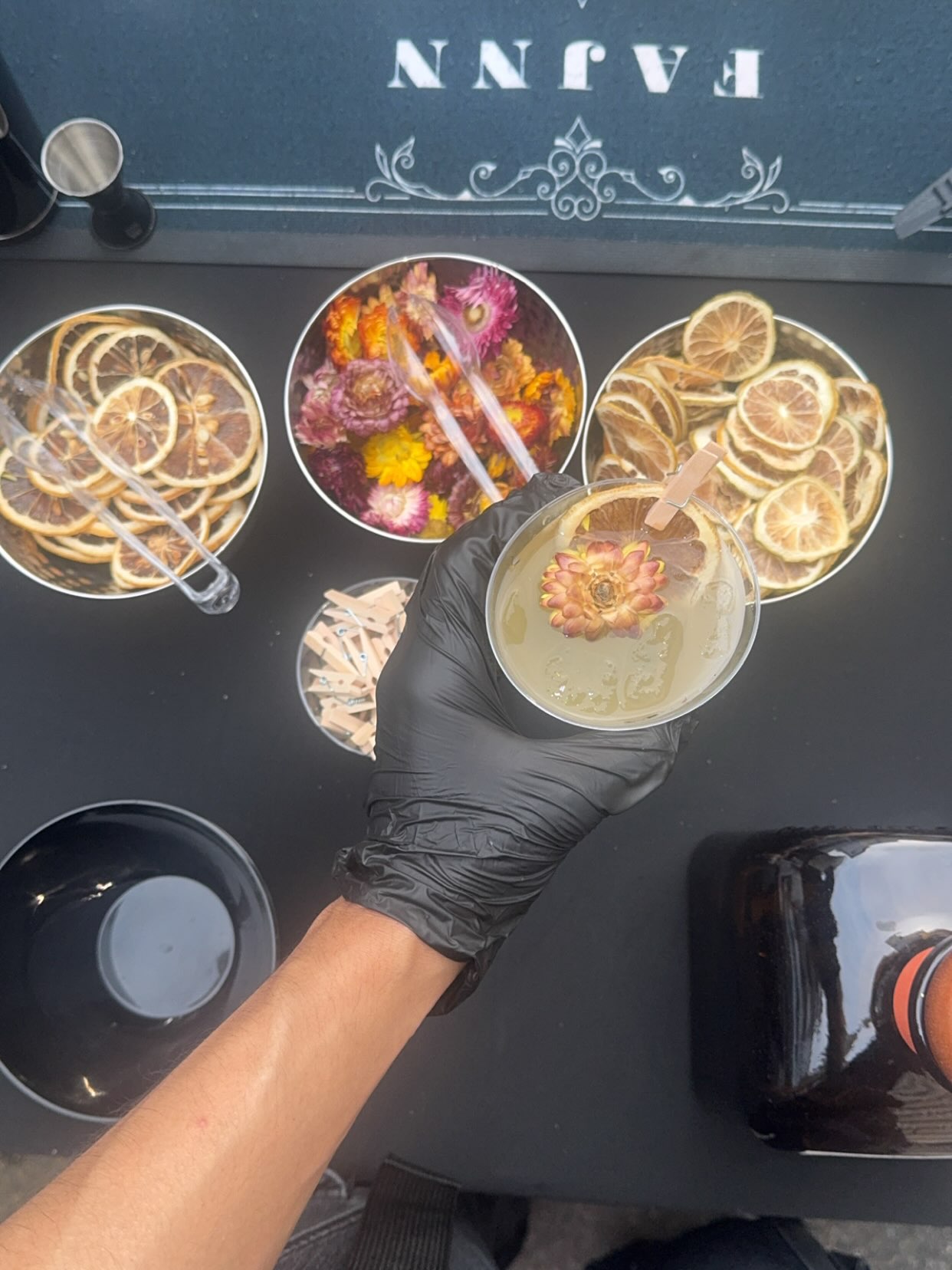 A custom floral cocktail created for a Fajnn-curated event